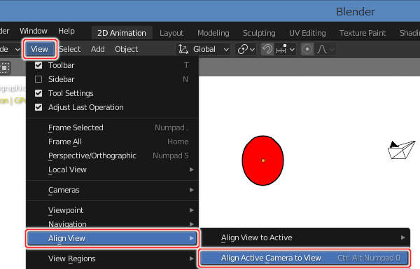 2. View -> Align View -> Align Active Camera to Viewを実行