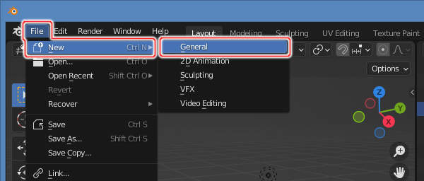 5. File -> New -> Generalを実行 5. File -> New -> Generalを実行