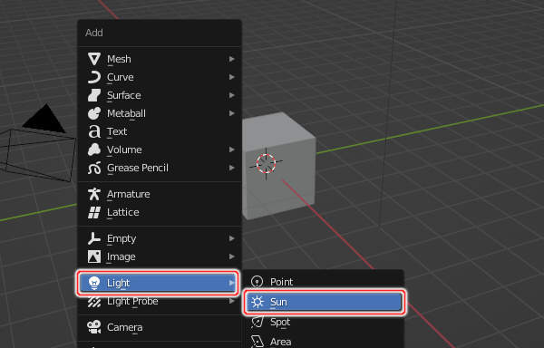 3. Light -> Sunを実行 3. Light -> Sunを実行