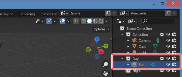 12. サンライトがコレクション "Day" に格納される 12. サンライトがコレクション "Day" に格納される