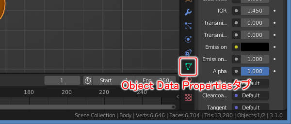 2. Object Data Propertiesタブをクリック 2. Object Data Propertiesタブをクリック