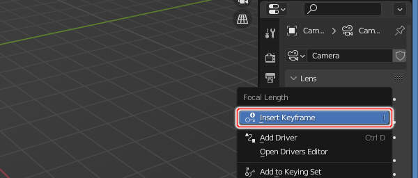 9. 1フレーム目のカメラの画角のキーフレームを登録 9. 1フレーム目のカメラの画角のキーフレームを登録