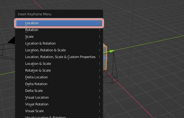 3. 1フレーム目の立方体のメッシュの位置のキーフレームを登録 3. 1フレーム目の立方体のメッシュの位置のキーフレームを登録