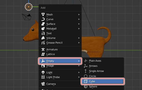 12. Empty -> Cubeを実行 12. Empty -> Cubeを実行